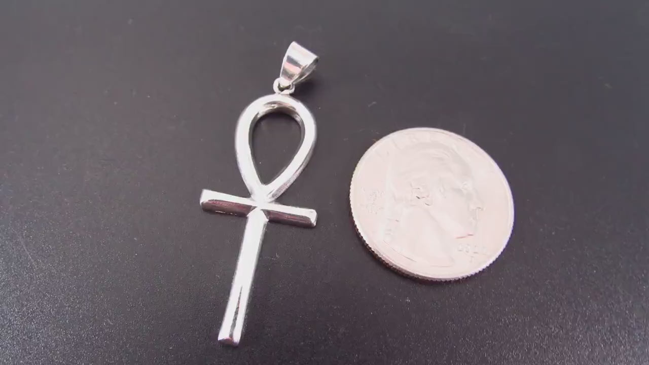 Solid 925 Sterling Silver Ankh Pendant Necklace Cross, Egyptian Key of Life, Handcrafted Silver Protection Amulet, Gothic Jewelry Gift