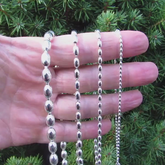 Solid 925 Sterling Silver Italian Oval Bead Chain, Rice Bead Necklace or Bracelet, Unisex Stacking and Layering Jewelry, Made in Italy
