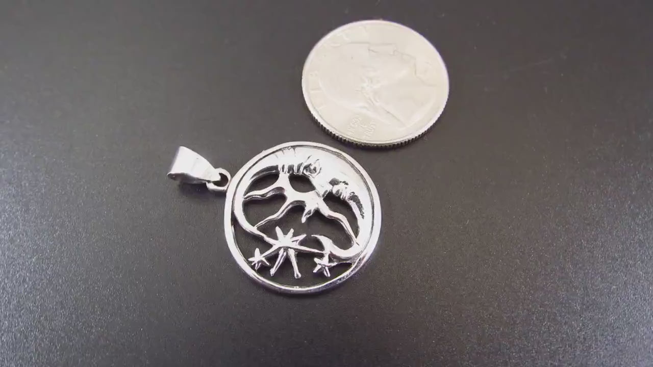 Solid 925 Sterling Silver Crescent Moon Face Pendant, Celestial Stars Amulet, Astrology Jewelry