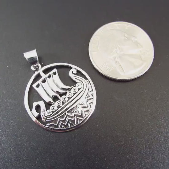 Solid 925 Sterling Silver Viking Ship Pendant, Norse Drakkar Necklace, Nordic Warrior Jewelry, Scandinavian Boat Amulet, Viking Gift for Him