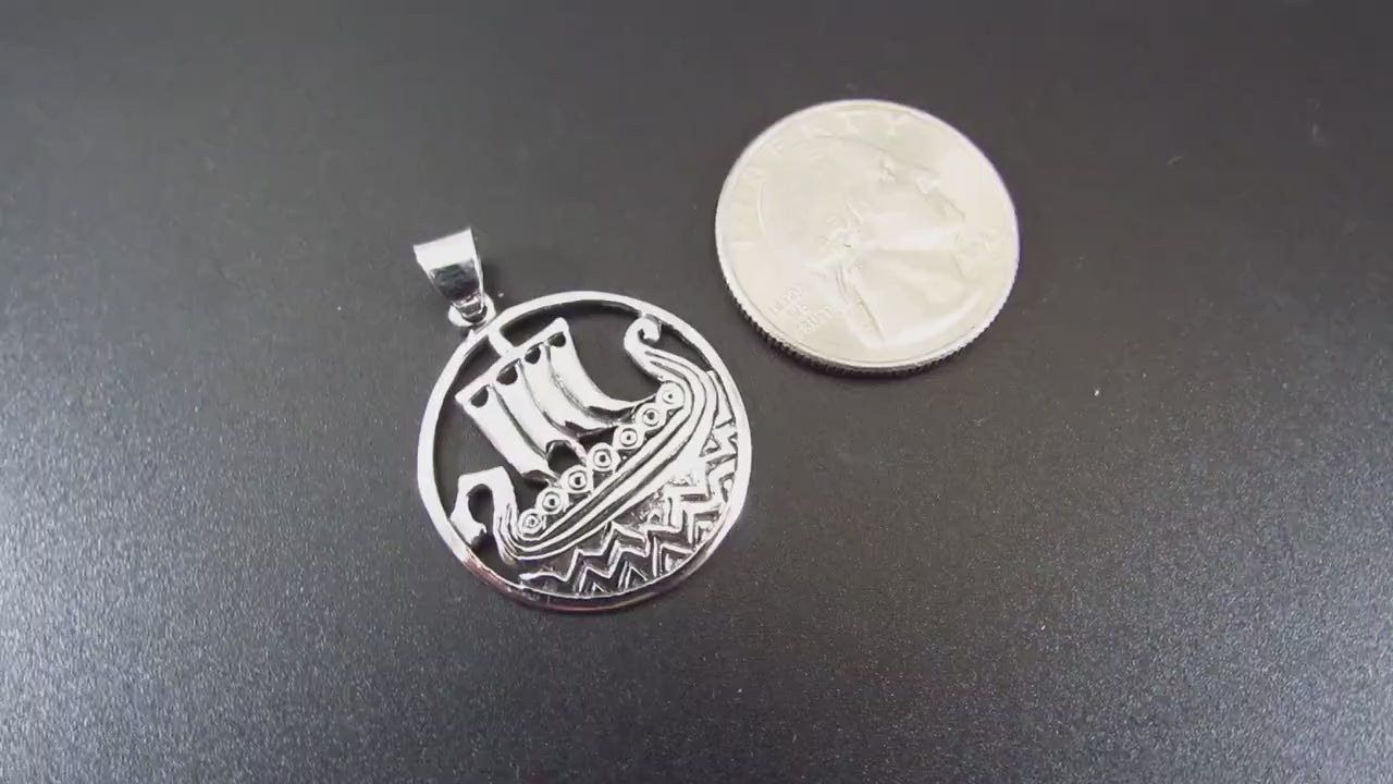 Solid 925 Sterling Silver Viking Ship Pendant, Norse Drakkar Necklace, Nordic Warrior Jewelry, Scandinavian Boat Amulet, Viking Gift for Him