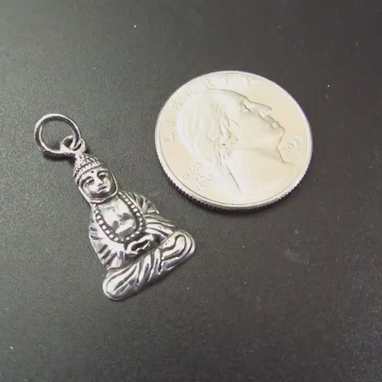 Solid 925 Sterling Silver Meditating Buddha Pendant - Yoga Meditation Jewelry -  Seated & Praying Dhyana Mudra - Spiritual Necklace Charm