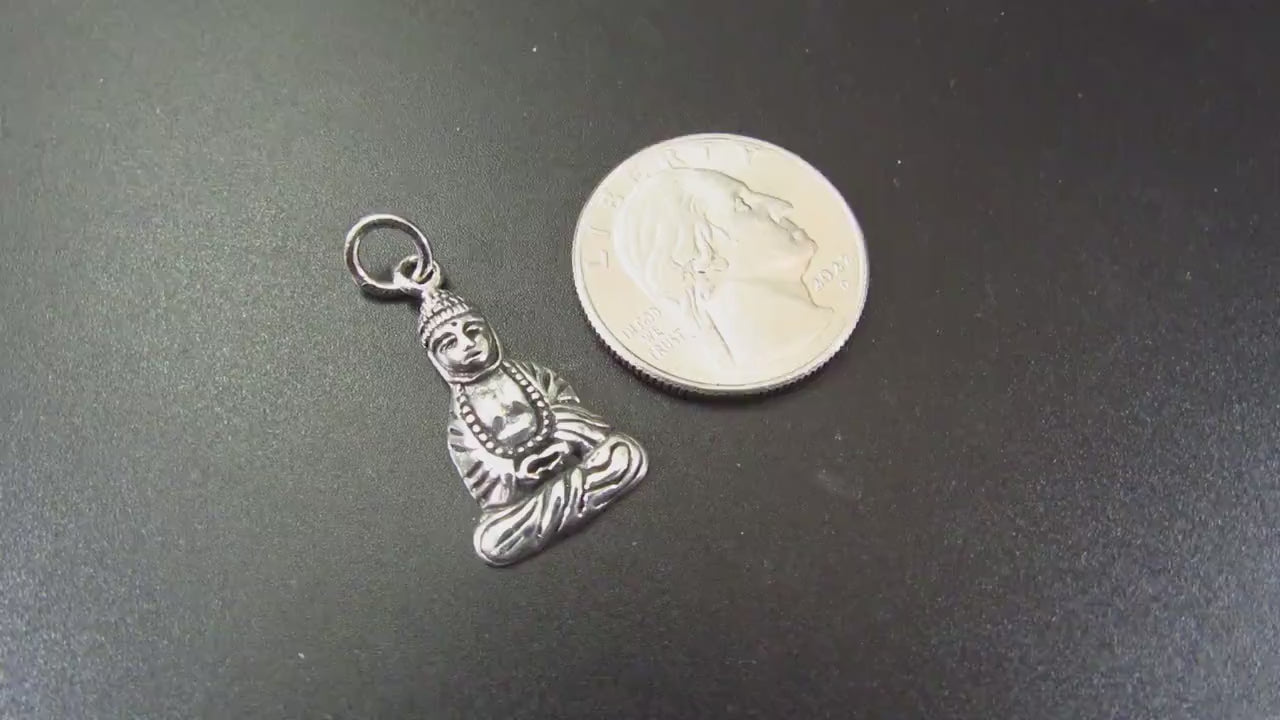 Solid 925 Sterling Silver Meditating Buddha Pendant - Yoga Meditation Jewelry -  Seated & Praying Dhyana Mudra - Spiritual Necklace Charm