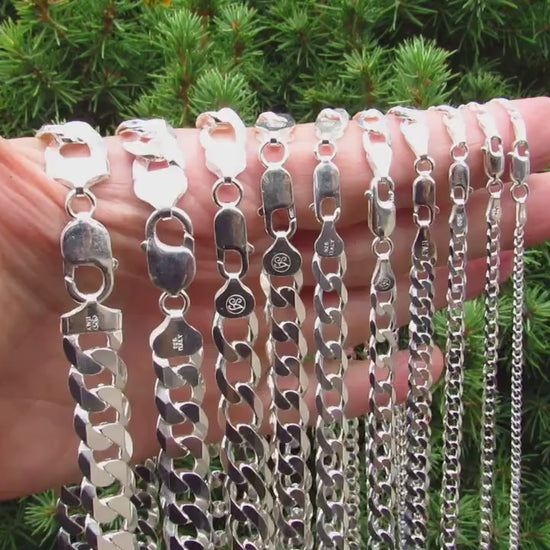 Solid 925 Sterling Silver Curb Chain Necklace or Bracelet, Heavy Cuban Link Chains for Men, Dainty Unisex Jewelry for Women, Made in Italy