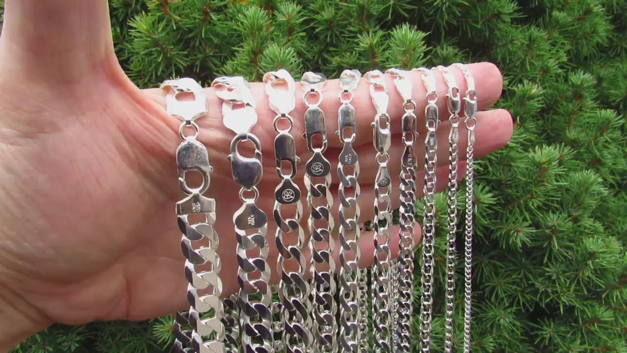 Solid 925 Sterling Silver Curb Chain Necklace or Bracelet, Heavy Cuban Link Chains for Men, Dainty Unisex Jewelry for Women, Made in Italy