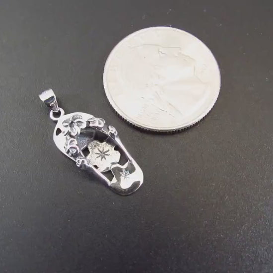 Solid 925 Sterling Silver Sand Dollar Flip Flop Pendant – Handcrafted Beach Jewelry, Ocean Lover Gift for Beachcomber, Nautical Charm