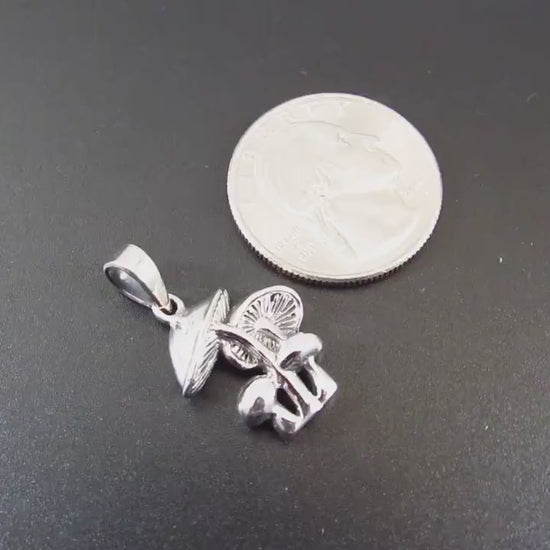 Solid 925 Sterling Silver Mushroom Pendant - Fungi Necklace Charm, Psychedelic Jewelry, Nature Lover Gift, Toadstool Pendant