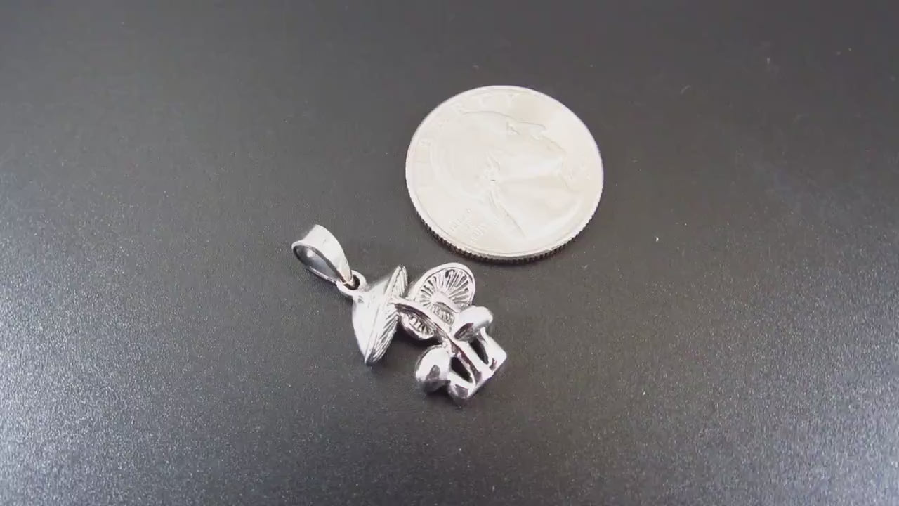 Solid 925 Sterling Silver Mushroom Pendant - Fungi Necklace Charm, Psychedelic Jewelry, Nature Lover Gift, Toadstool Pendant