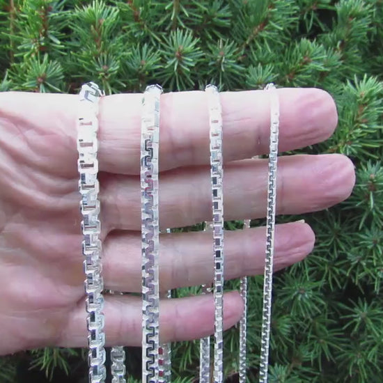 Solid 925 Sterling Silver Italian Box Chain, Diamond Cut Greek Key / Meander Necklace -  Chunky Urban Jewelry for Men & Women, Made in Italy