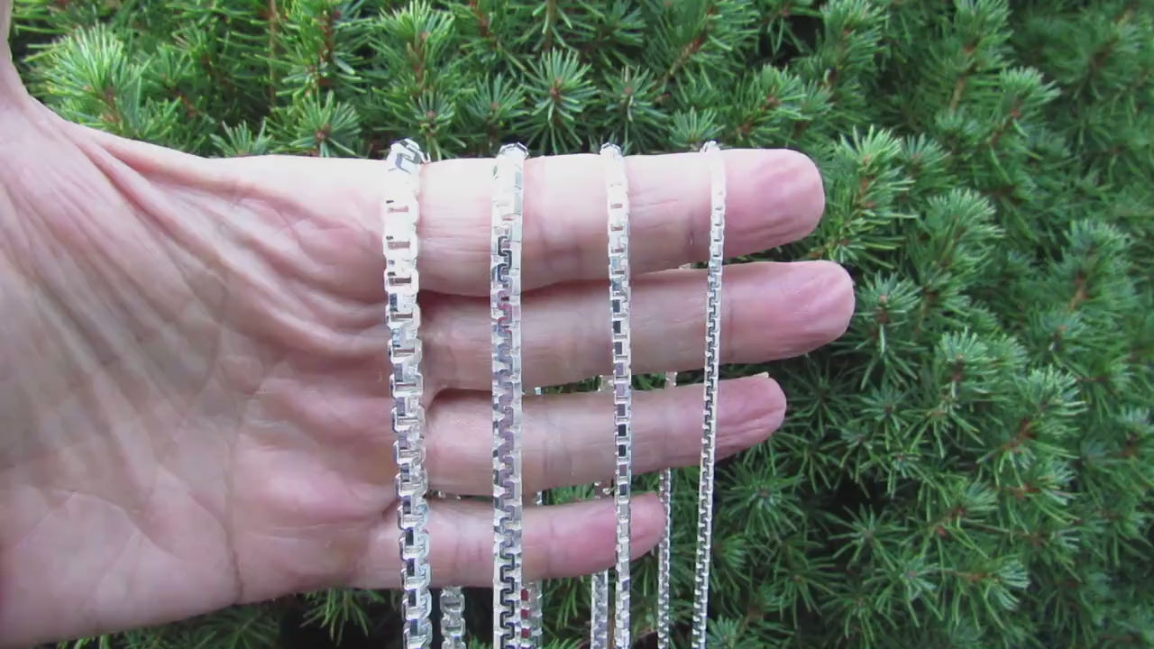 Solid 925 Sterling Silver Italian Box Chain, Diamond Cut Greek Key / Meander Necklace -  Chunky Urban Jewelry for Men & Women, Made in Italy