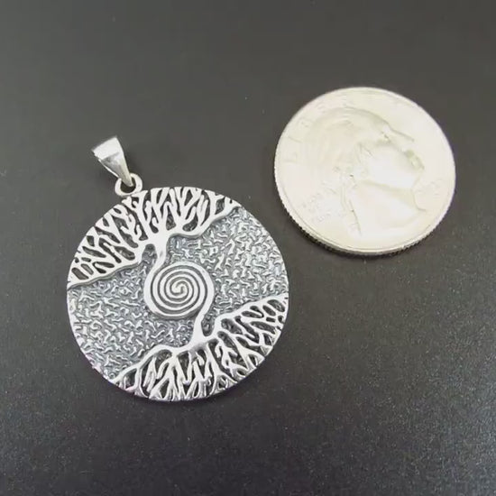 Solid 925 Sterling Silver Tree of Life Pendant – Celtic Spiral & Roots Amulet, Spiritual Nature Jewelry, Symbol of Wisdom, Wiccan Pagan Gift