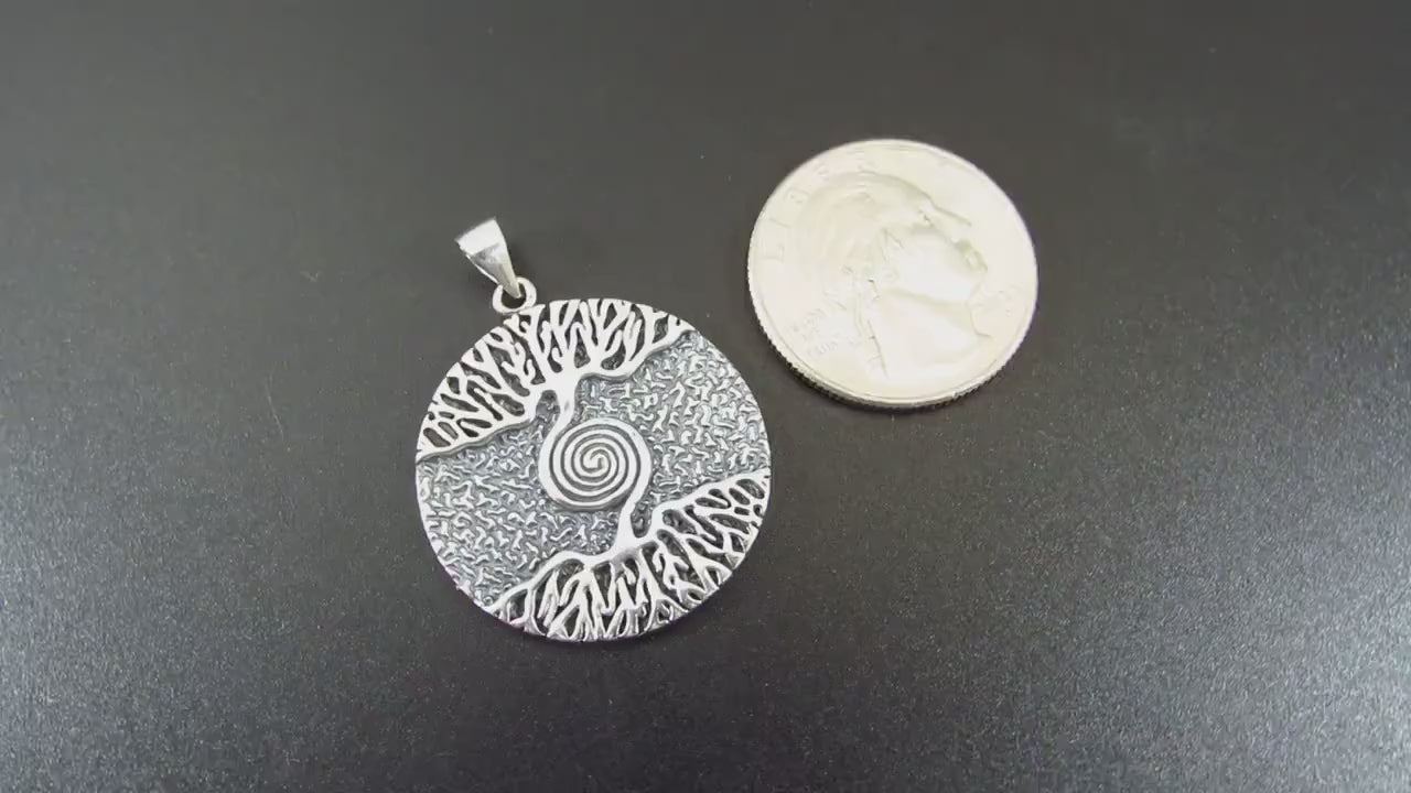 Solid 925 Sterling Silver Tree of Life Pendant – Celtic Spiral & Roots Amulet, Spiritual Nature Jewelry, Symbol of Wisdom, Wiccan Pagan Gift