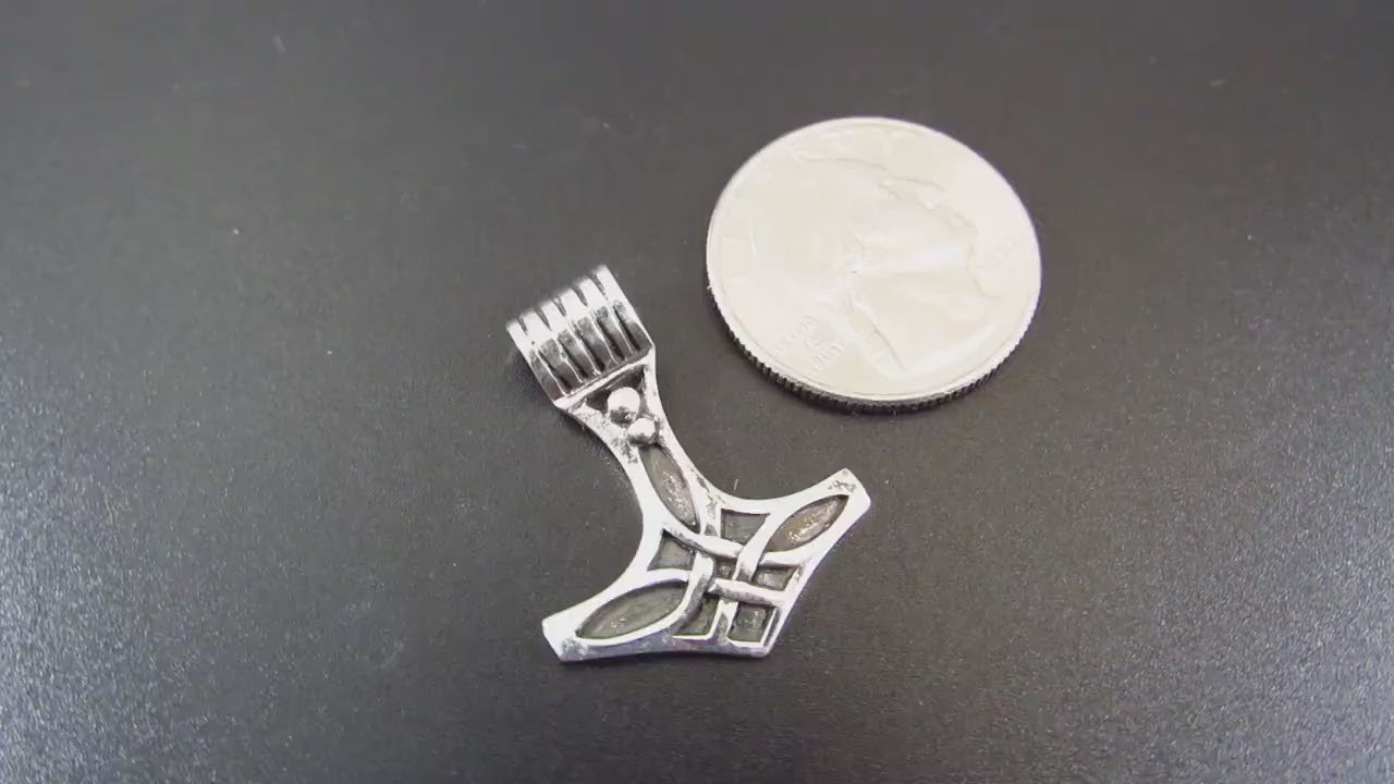 Solid 925 Sterling Silver Thor’s Hammer Slide Pendant – Handcrafted Viking Jewelry – Norse Mythology Charm – Mjolnir Celtic Knotwork Amulet
