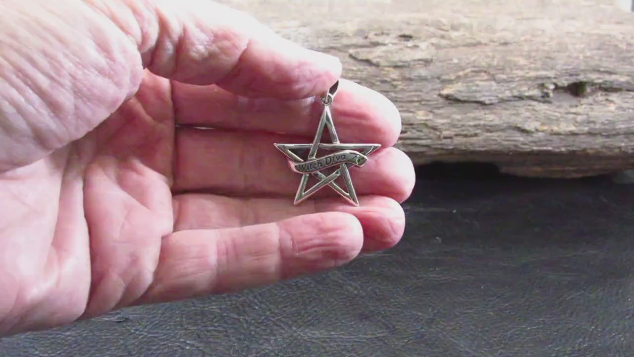 Witch Diva Pentagram Necklace Pendant, Solid 925 Sterling Silver Pagan / Wiccan Amulet, Gothic & Occult Jewelry Gift Idea
