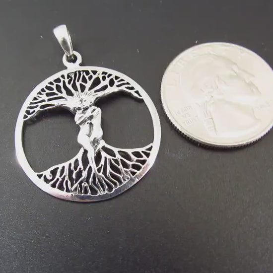 Solid 925 Sterling Silver Lovers Entwined Pendant - Couple Embracing - Tree of Life Pendant, Yggdrasil Amulet, Handcrafted Spiritual Jewelry