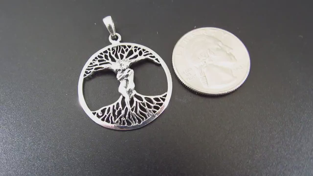 Solid 925 Sterling Silver Lovers Entwined Pendant - Couple Embracing - Tree of Life Pendant, Yggdrasil Amulet, Handcrafted Spiritual Jewelry
