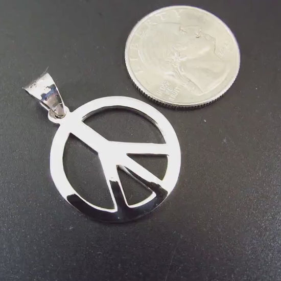 Solid 925 Sterling Silver Peace Sign Pendant, Handcrafted Hippie Jewelry, Boho Necklace Charm, Gift for Men or Women