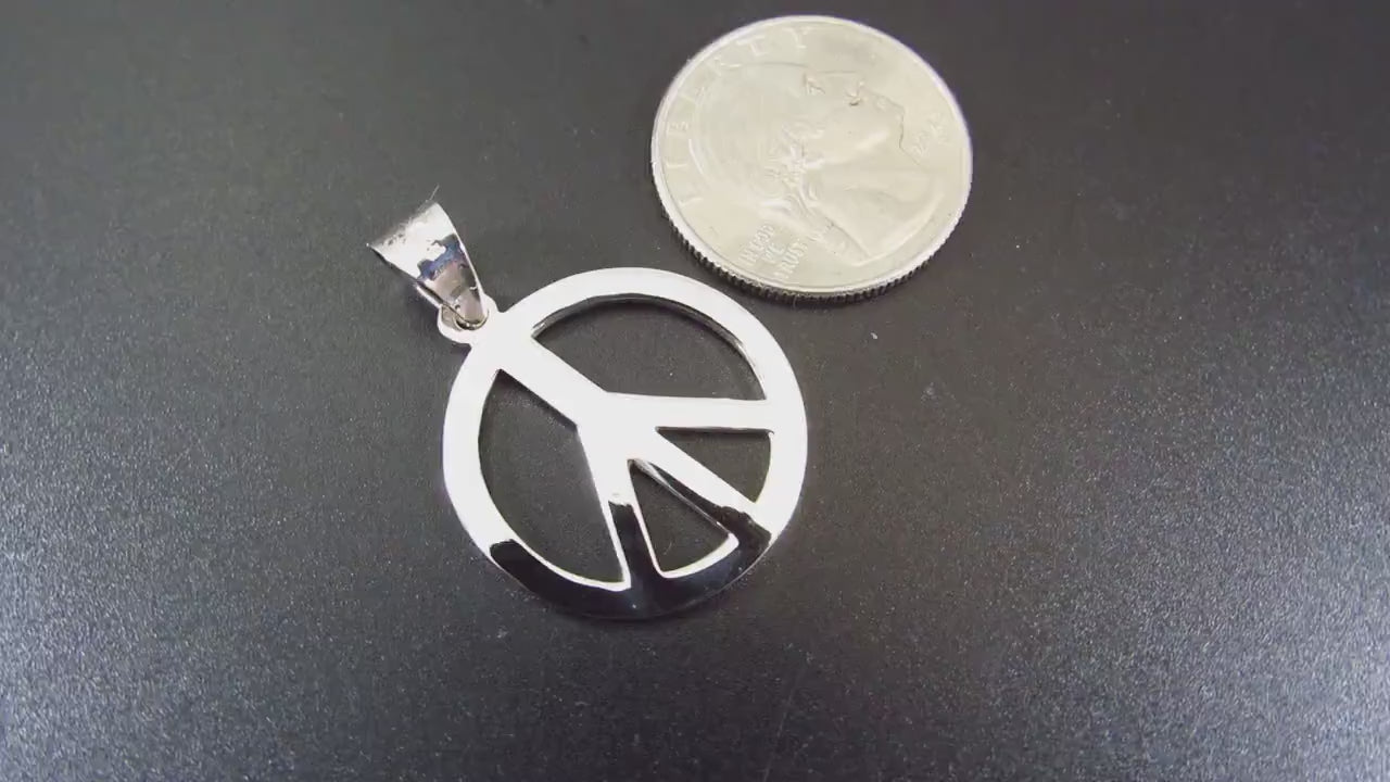 Solid 925 Sterling Silver Peace Sign Pendant, Handcrafted Hippie Jewelry, Boho Necklace Charm, Gift for Men or Women