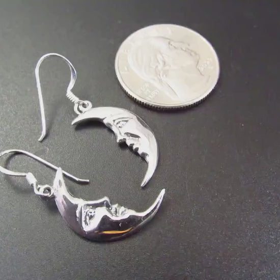 Solid 925 Sterling Silver Crescent Moon Earrings, Handcrafted Drop Dangle Hook Earrings, Cosmic & Celestial Jewelry