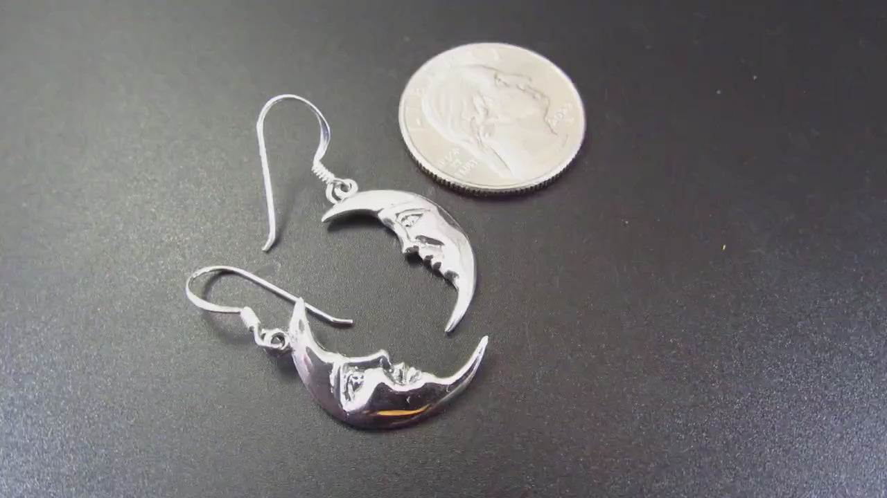 Solid 925 Sterling Silver Crescent Moon Earrings, Handcrafted Drop Dangle Hook Earrings, Cosmic & Celestial Jewelry