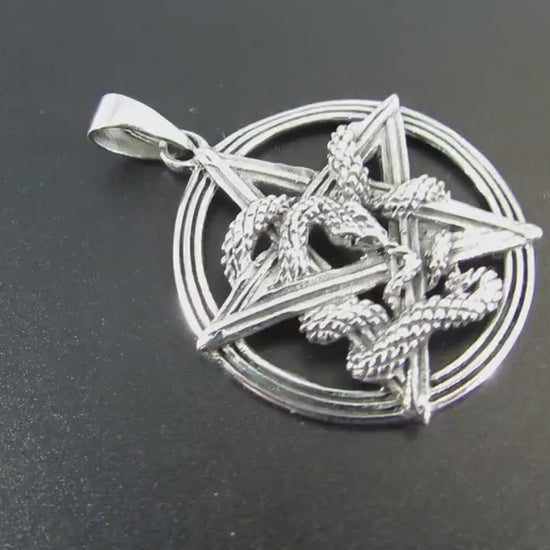 Solid 925 Sterling Silver Intertwined Snake Pentacle Pendant, Interwoven Serpent Ouroboros Pentagram, Pagan Amulet