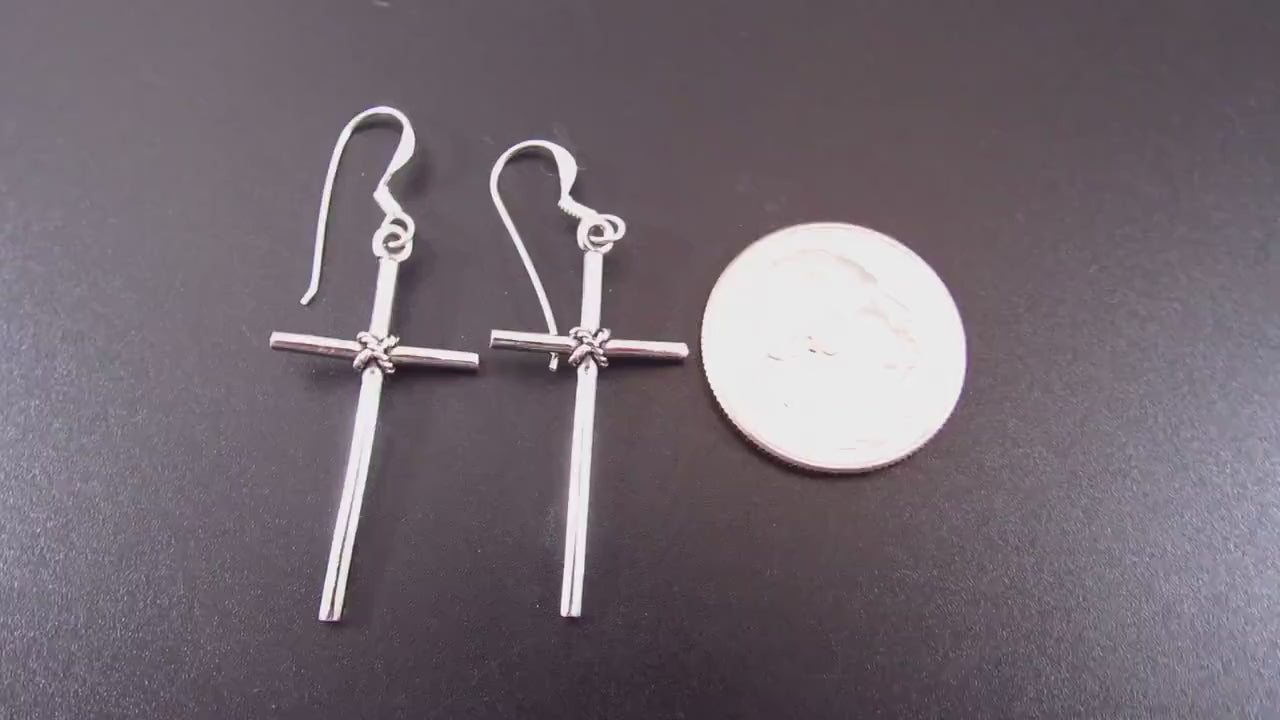 Solid 925 Sterling Silver Cross Earrings – Christian Jewelry, Faith Dangle Earrings, Religious Gift for Women, Drop / Dangle / Hook Earrings