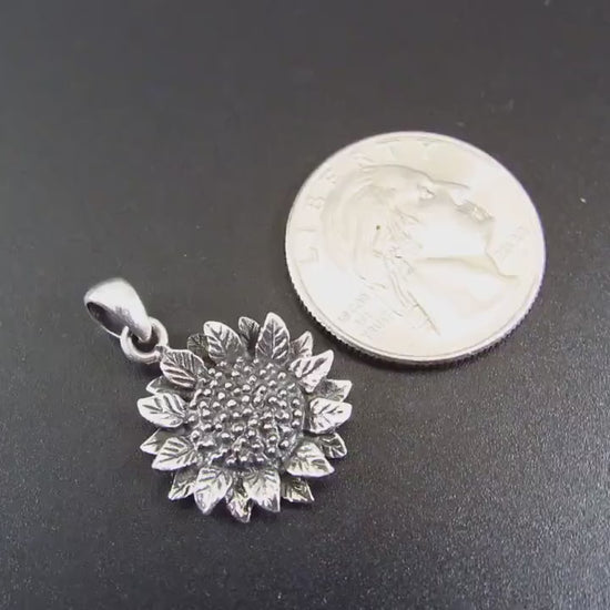 Solid Sterling Silver Sunflower Pendant – Handcrafted Floral Jewelry – Nature-Inspired Charm – Boho Botanical Sunflower – Flower Lover Gift