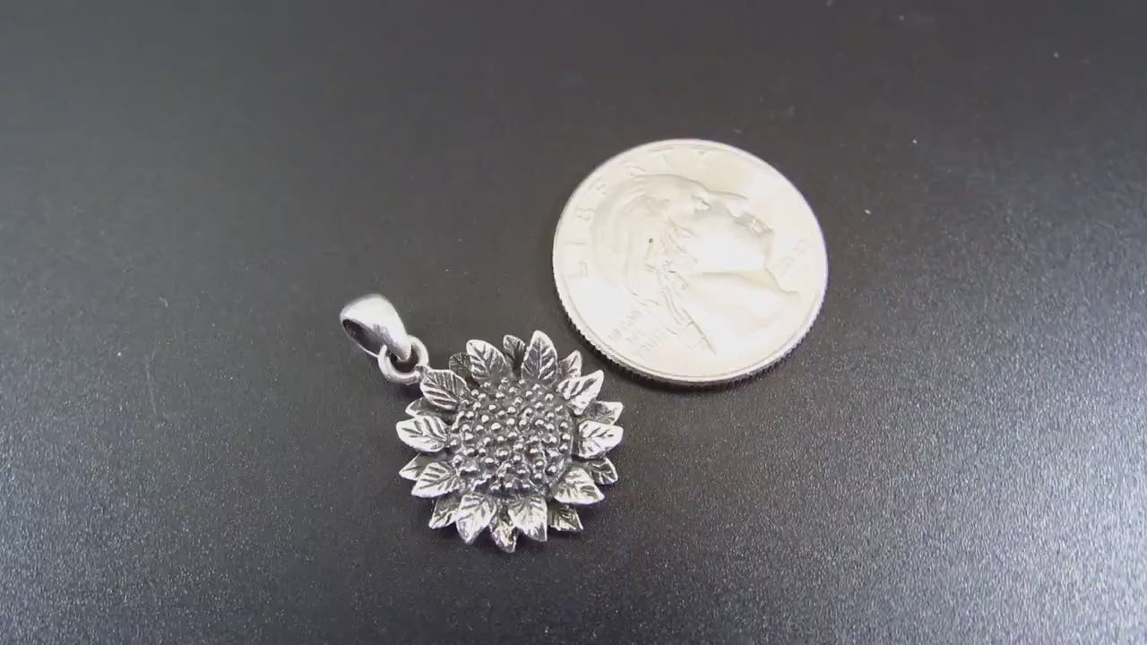 Solid Sterling Silver Sunflower Pendant – Handcrafted Floral Jewelry – Nature-Inspired Charm – Boho Botanical Sunflower – Flower Lover Gift