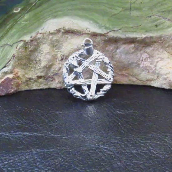 Solid 925 Sterling Silver Twisted Branches Inverted Pentagram Pentacle Pendant – Tree of Life Star
