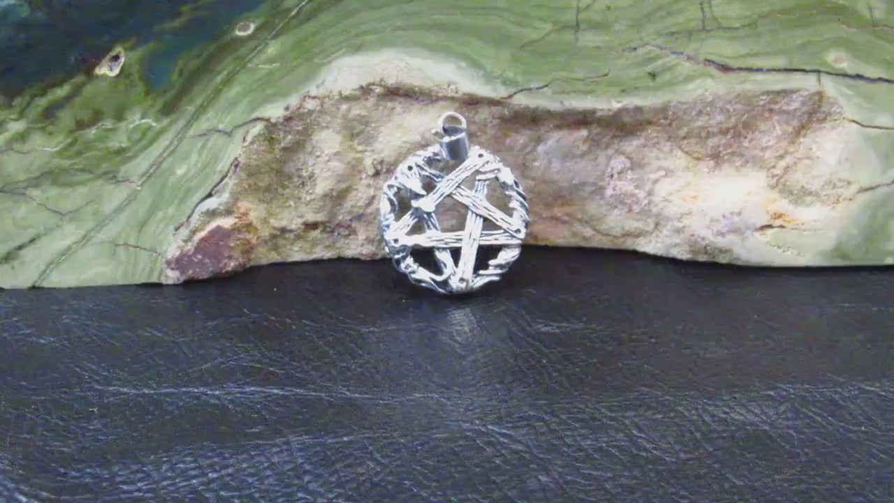 Solid 925 Sterling Silver Twisted Branches Inverted Pentagram Pentacle Pendant – Tree of Life Star