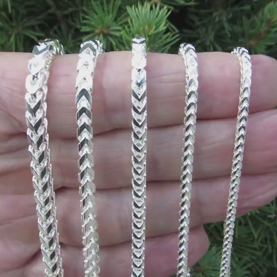 Solid 925 Sterling Silver Italian Franco Link Chain Necklace, Mens Hip Hop Jewelry, Chunky Italian Bracelet, Chevron Links, Made in Italy