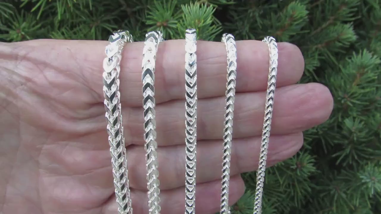 Solid 925 Sterling Silver Italian Franco Link Chain Necklace, Mens Hip Hop Jewelry, Chunky Italian Bracelet, Chevron Links, Made in Italy