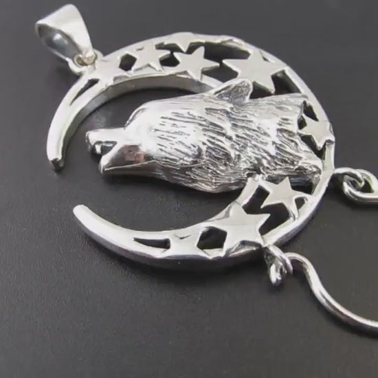 Solid 925 Sterling Silver Charm Holder Baying Wolf Pendant, Magical Pagan Symbol of Protection, Handcrafted Spirit Guide Animal Totem Hanger