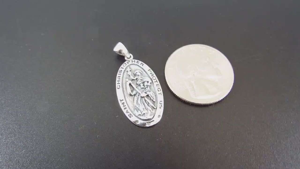 Solid 925 Sterling Silver St. Saint Christopher Pendant, Travel Protection Charm, Handcrafted Religious Medal, Patron Saint Jewelry