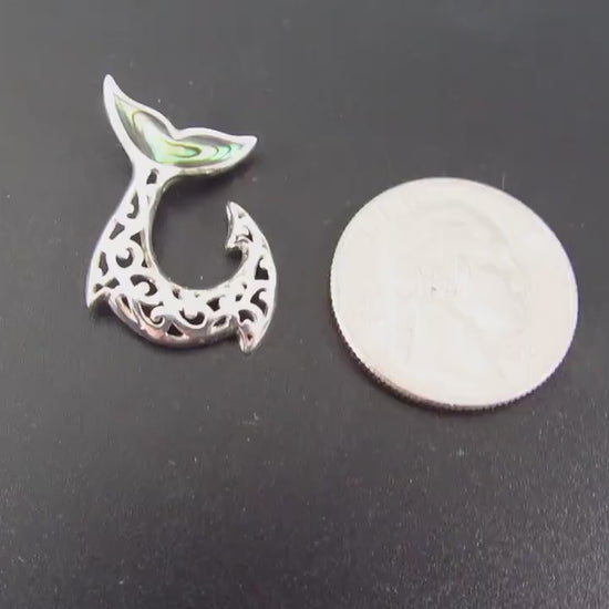 Solid 925 Sterling Silver Mermaid Tail Pendant with Abalone Shell – Handcrafted Ocean Jewelry – Beach Lover Gift, Sea Life Necklace Charm