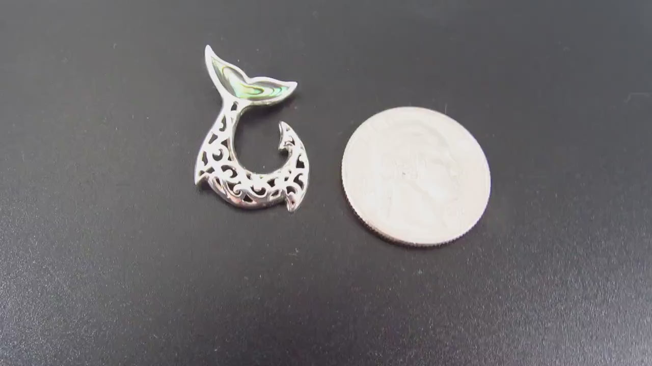 Solid 925 Sterling Silver Mermaid Tail Pendant with Abalone Shell – Handcrafted Ocean Jewelry – Beach Lover Gift, Sea Life Necklace Charm