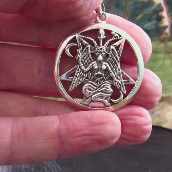 Solid 925 Sterling Silver Baphomet Pentacle Pendant, Occult Goat Head Sigil Satanic Talisman