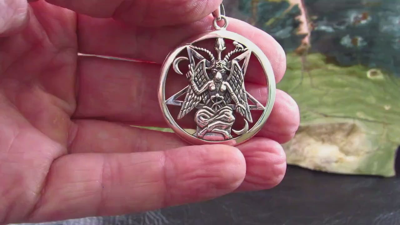 Solid 925 Sterling Silver Baphomet Pentacle Pendant, Occult Goat Head Sigil Satanic Talisman
