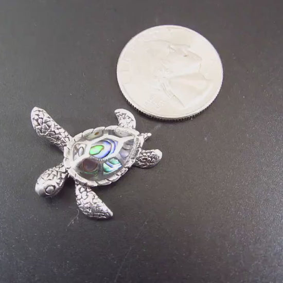 Solid 925 Sterling Silver Sea Turtle Slide Pendant with Abalone Shell – Ocean Jewelry, Nautical Animal Necklace, Beach Lover Gift