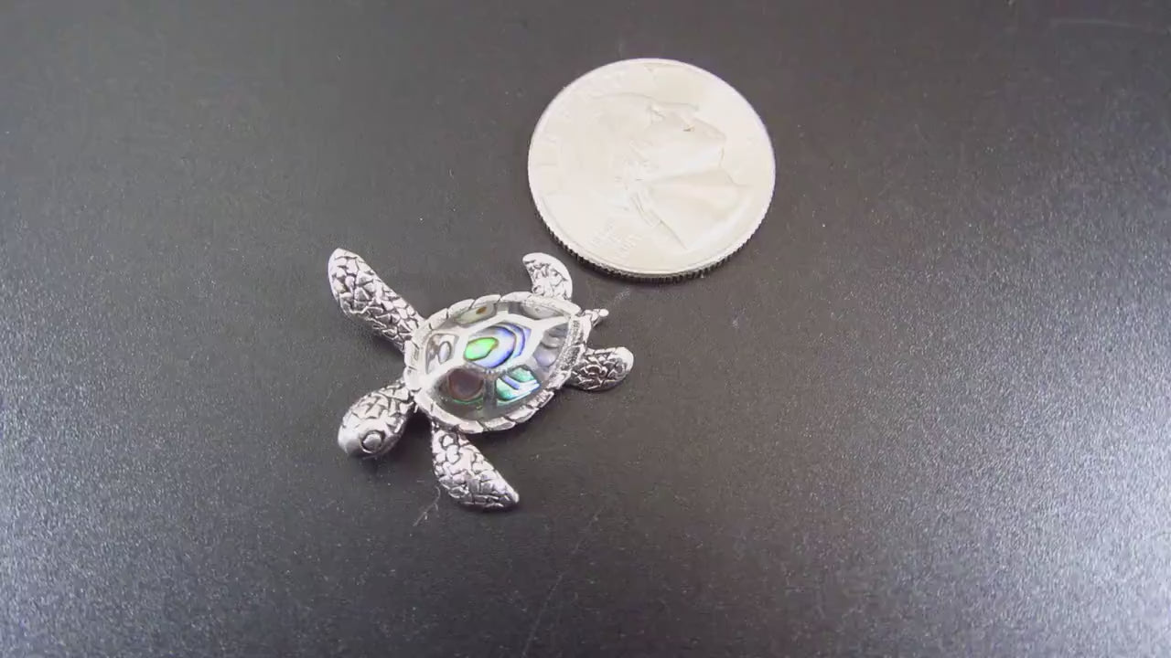 Solid 925 Sterling Silver Sea Turtle Slide Pendant with Abalone Shell – Ocean Jewelry, Nautical Animal Necklace, Beach Lover Gift