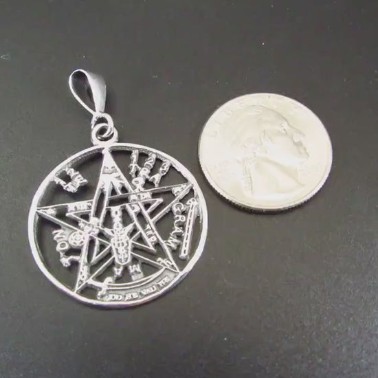 Solid 925 Sterling Silver Tetragrammaton Pendant – Ritual Protection Pentacle – Occult Ceremonial Talisman – Wiccan Pagan Witch Jewelry
