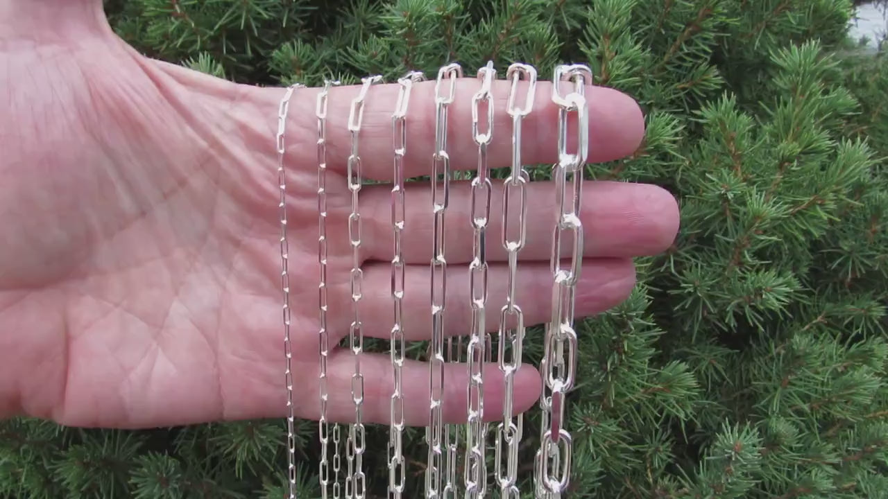 Solid 925 Sterling Silver Italian Paperclip Chain, Unisex Necklace / Bracelet for Men & Women, 2mm - 7mm, Sleek Edgy Urban Statement Jewelry