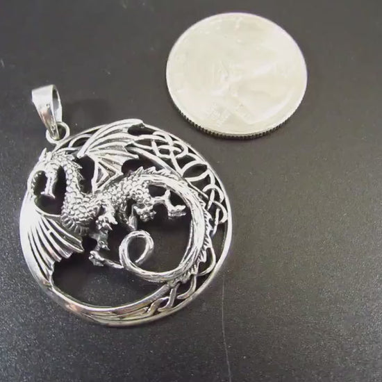 Solid 925 Sterling Silver Celtic Dragon Pendant – Mythical Viking Pendant, Medieval Fantasy Jewelry, Gothic Dragon Amulet, Norse Pagan Gift