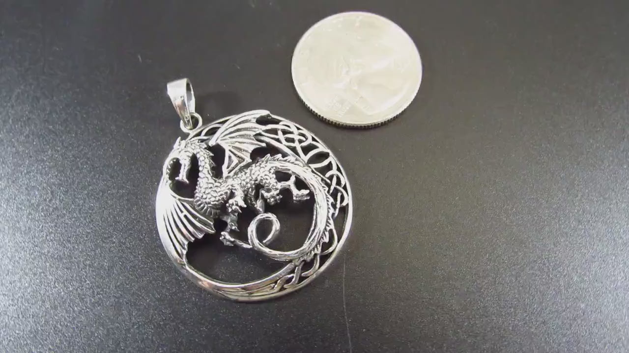 Solid 925 Sterling Silver Celtic Dragon Pendant – Mythical Viking Pendant, Medieval Fantasy Jewelry, Gothic Dragon Amulet, Norse Pagan Gift