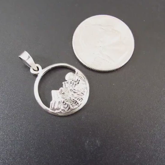 Solid 925 Sterling Silver Mountain and Forest Pendant, Handcrafted Nature Scene Jewelry, Mountains and Trees Charm, Sunrise Landscape Medal