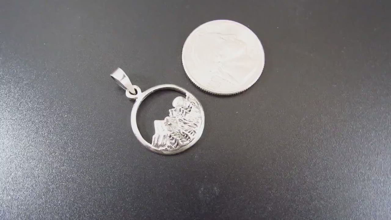 Solid 925 Sterling Silver Mountain and Forest Pendant, Handcrafted Nature Scene Jewelry, Mountains and Trees Charm, Sunrise Landscape Medal