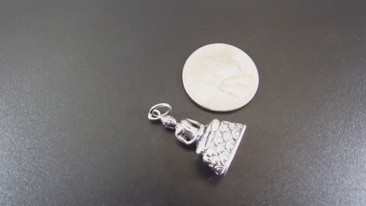 Solid 925 Sterling Silver Buddha Pendant – Seated Buddha Necklace Charm – Spiritual Meditation Jewelry – Zen Charm – Handcrafted Yoga Gift
