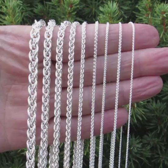 Solid 925 Sterling Silver Braided Wheat Chain Necklace, Italian Spiga Link Bracelet, Unisex Jewelry for Men and Women, Made in Italy