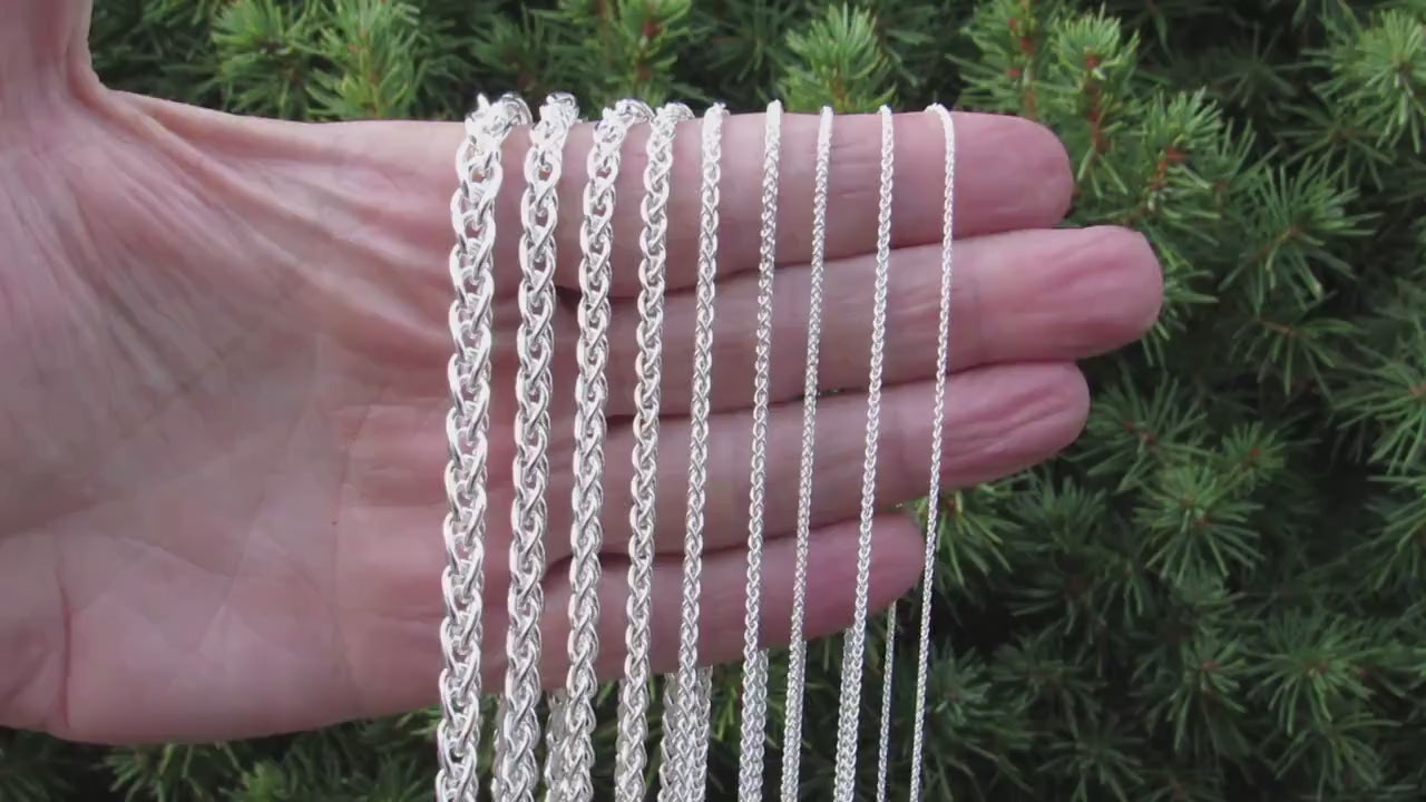 Solid 925 Sterling Silver Braided Wheat Chain Necklace, Italian Spiga Link Bracelet, Unisex Jewelry for Men and Women, Made in Italy