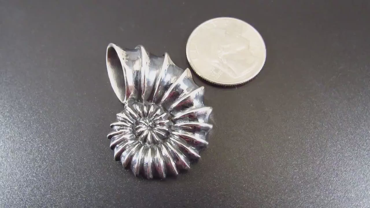 Solid 925 Sterling Silver Ammonite Fossil Pendant, Handcrafted Shaligram Shell, Spiral Slide Charm, Nature Jewelry, Gift for Men and Women